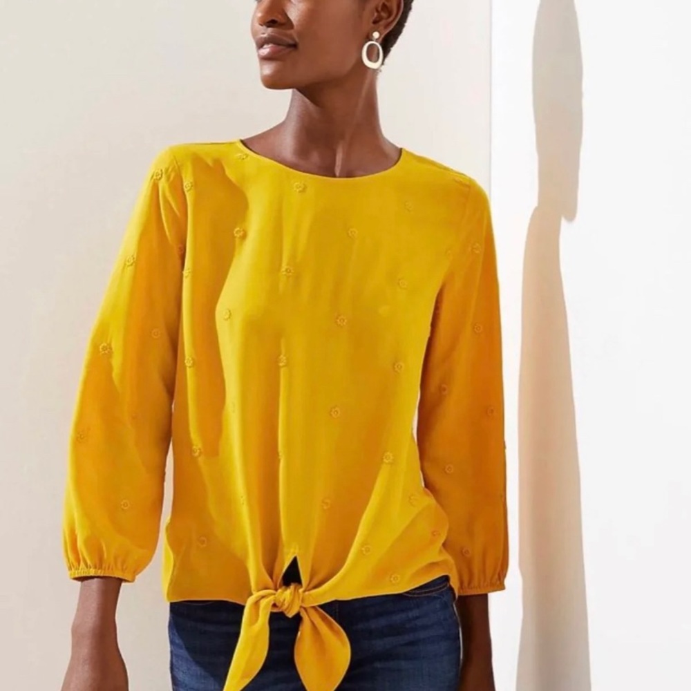 LOFT Floral Embroided Tie Front Blouse